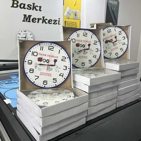 Promosyon Ahşap Duvar Saati 35 Cm Şeffaf Kutulu 